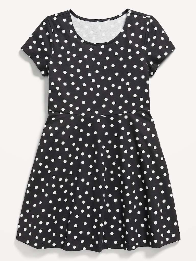Printed Short-Sleeve Fit and Flare Dress for Girls