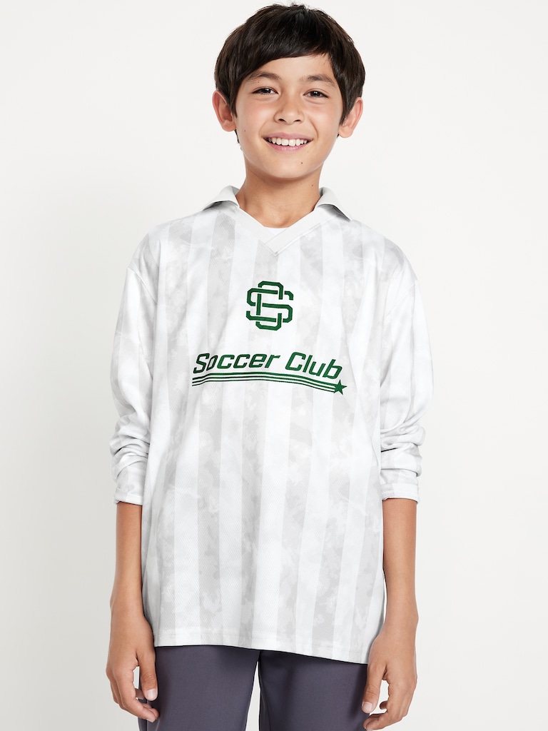 Oversized Long-Sleeve Collared Soccer Top for Boys
