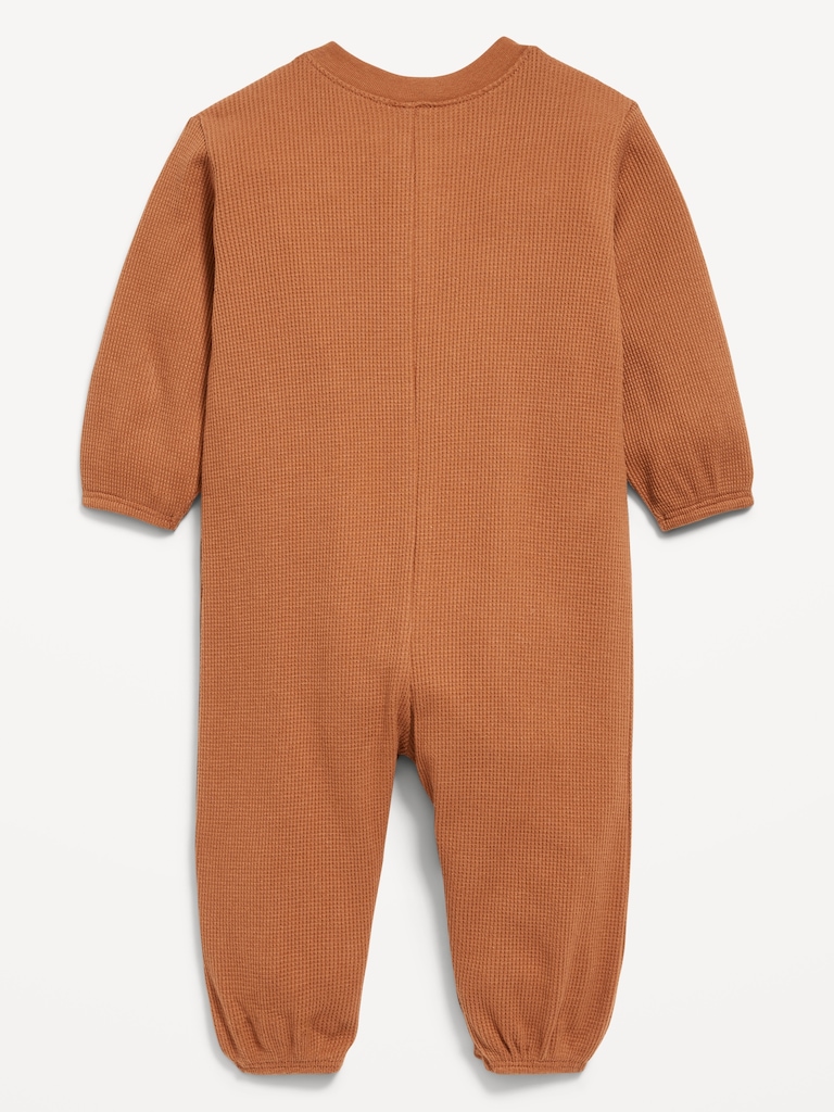 Long-Sleeve Waffle-Knit Henley One-Piece for Baby