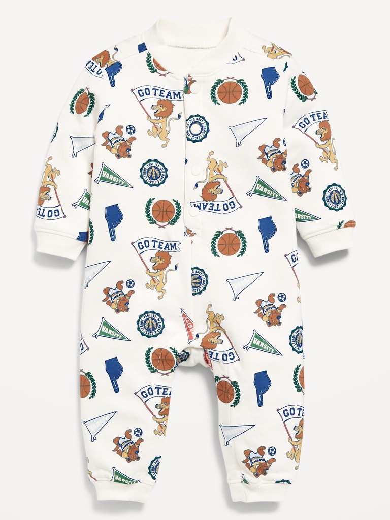 Printed Long-Sleeve French-Terry One-Piece for Baby