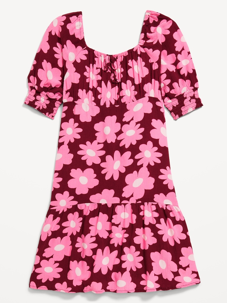 Short-Sleeve Crinkle Crepe Swing Dress for Girls