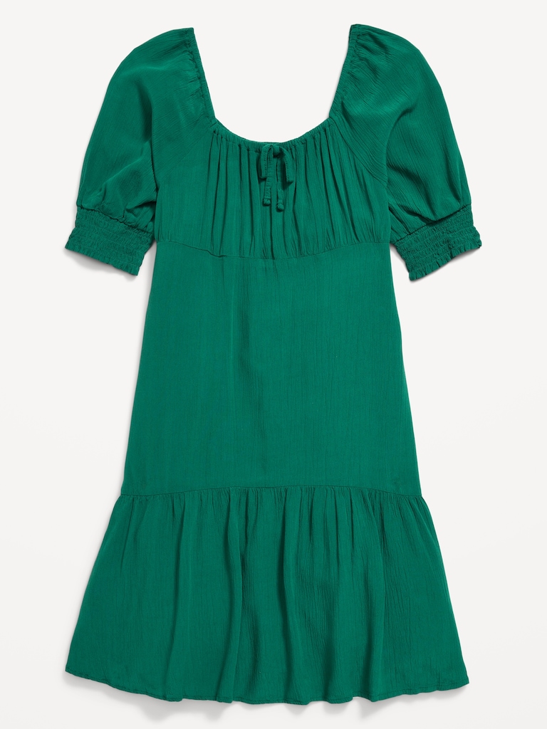 Short-Sleeve Crinkle Crepe Swing Dress for Girls