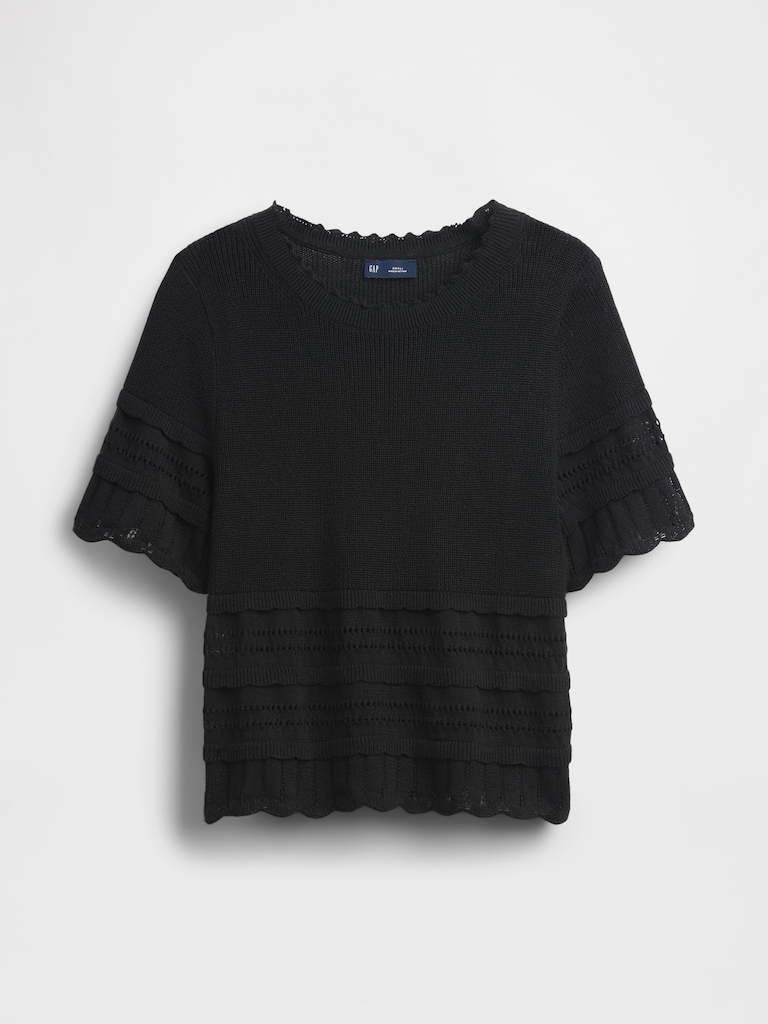 Linen-Blend Pointelle Sweater Crop Top