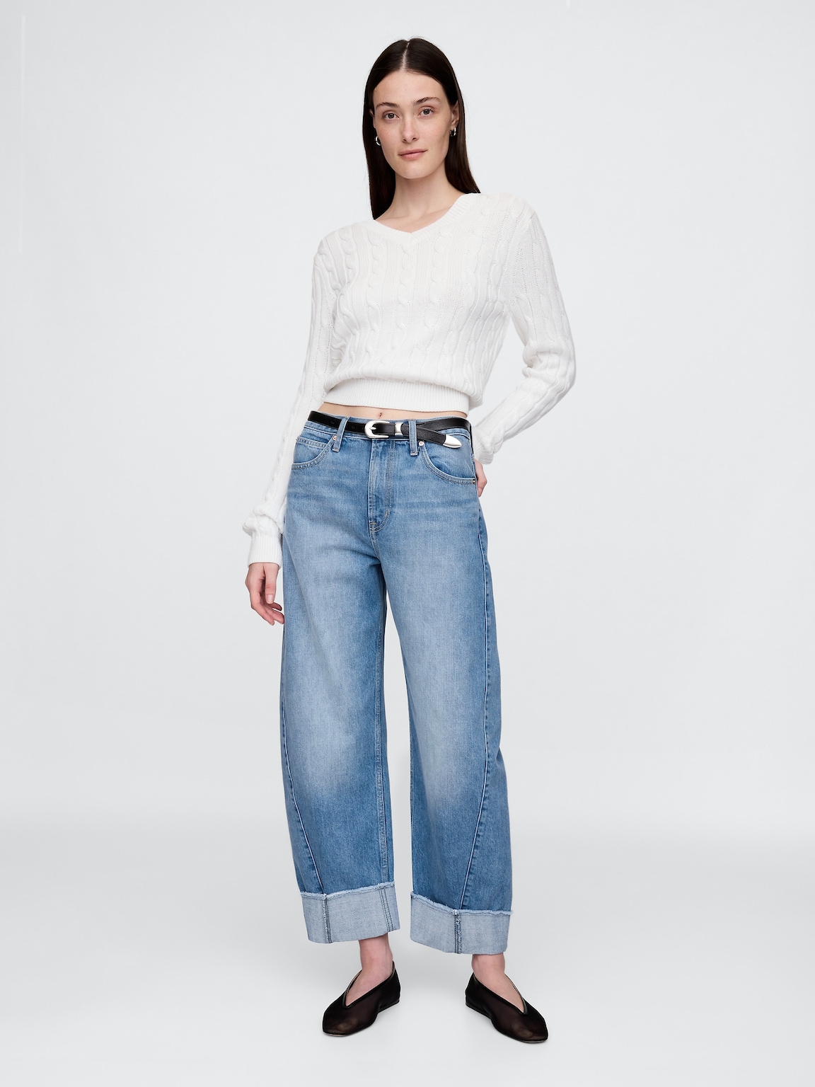 High Rise Cuffed Barrel Jeans