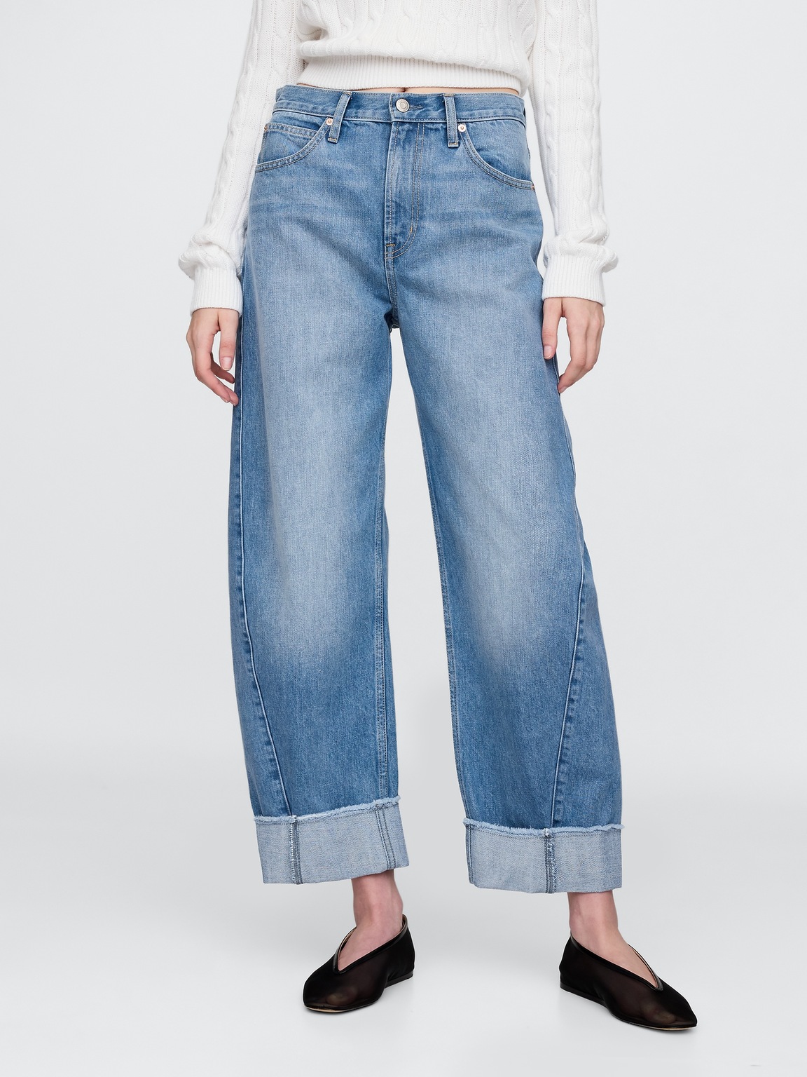 High Rise Cuffed Barrel Jeans