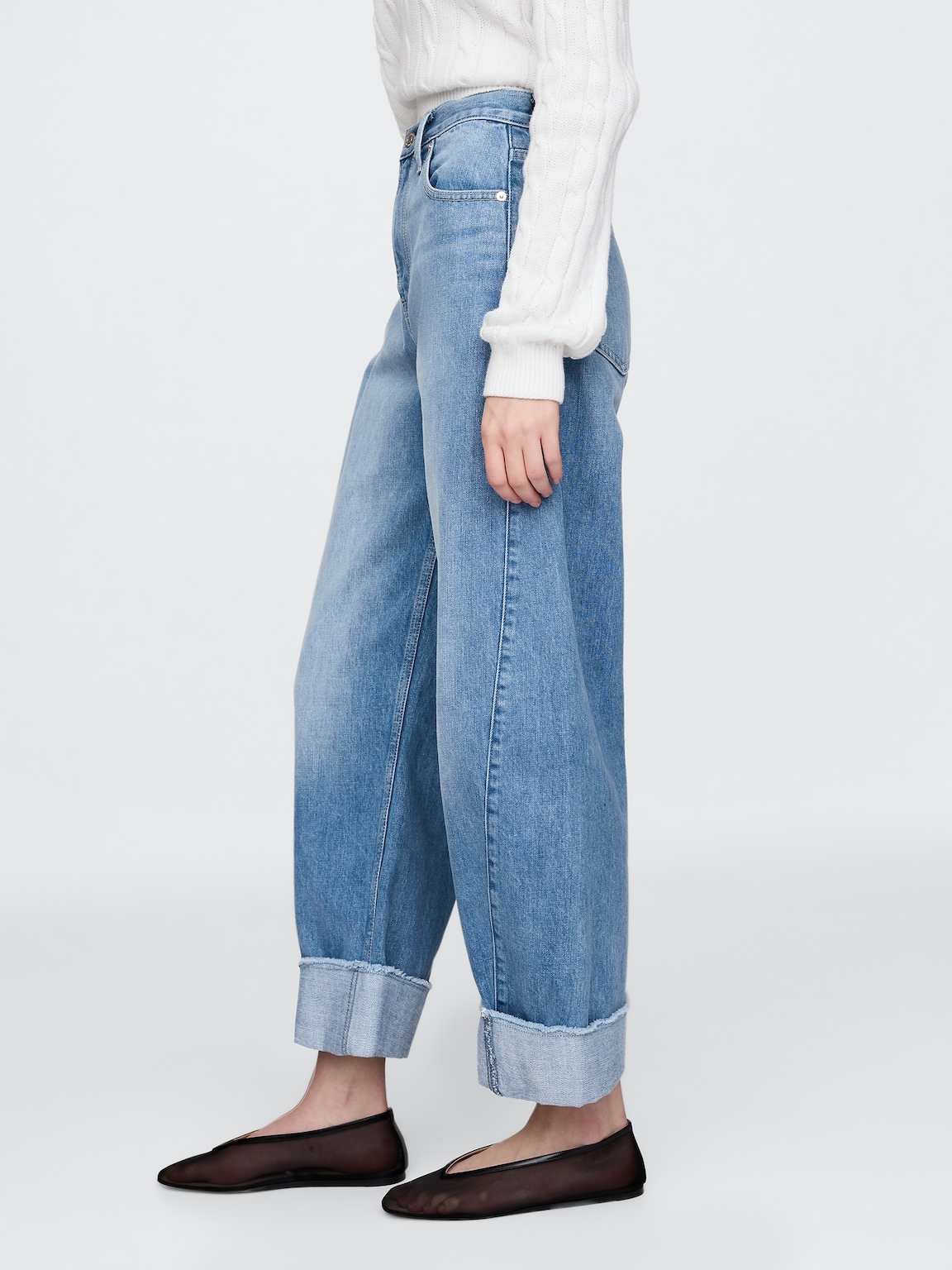 High Rise Cuffed Barrel Jeans