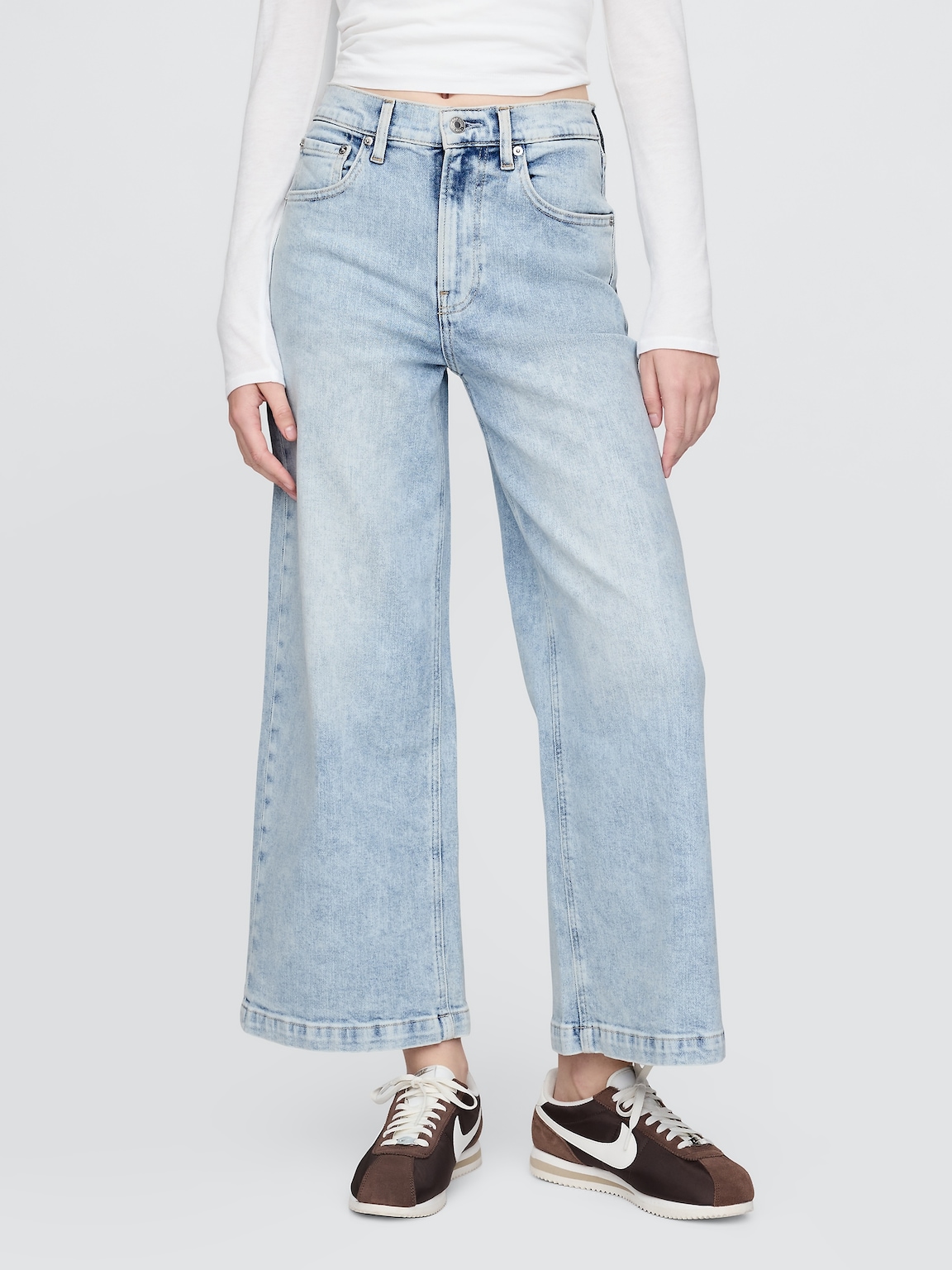 High Rise Stride Wide-Leg Ankle Jeans