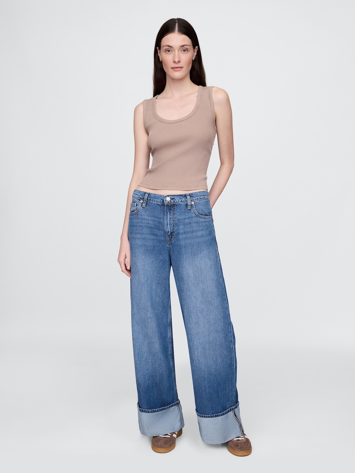Mid Rise UltraSoft Cuffed Baggy Jeans