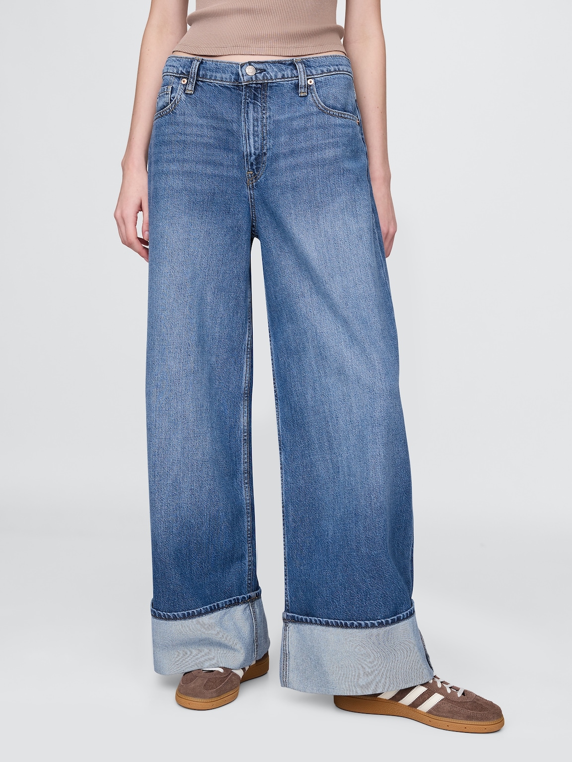 Mid Rise UltraSoft Cuffed Baggy Jeans