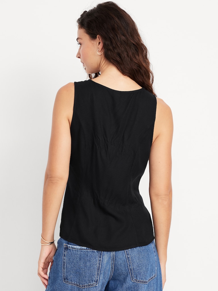 Button-Down Crepe Swing Top