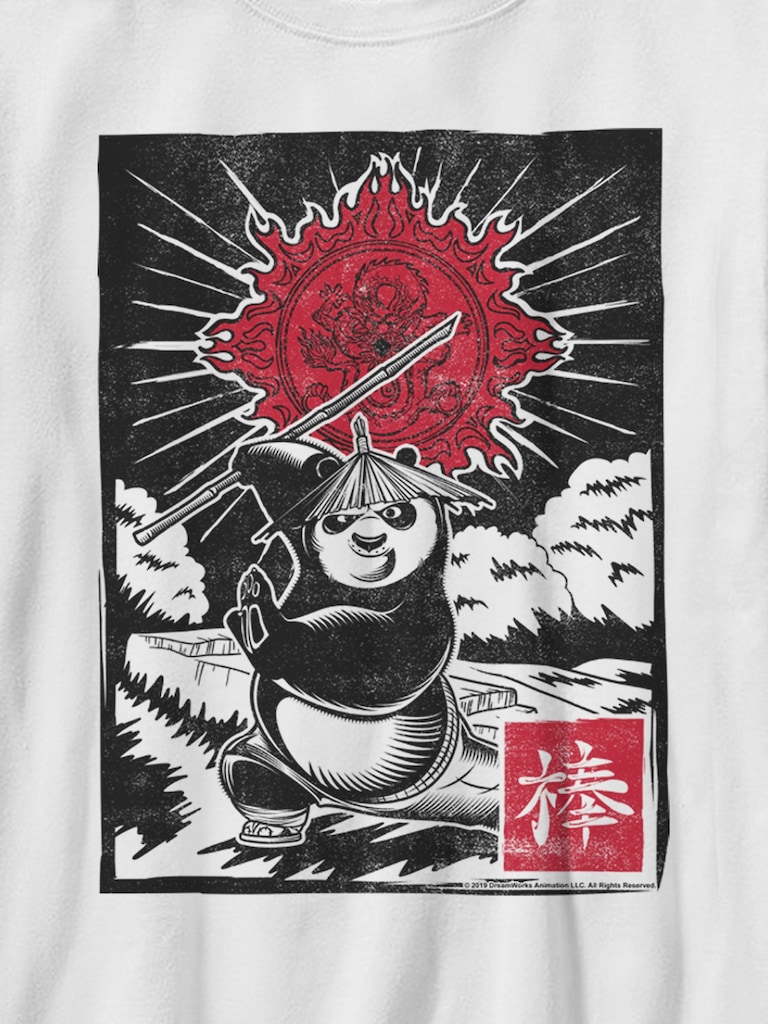 Kung Fu Panda Panda Woodcut Gender-Neutral Graphic T-Shirt for Kids