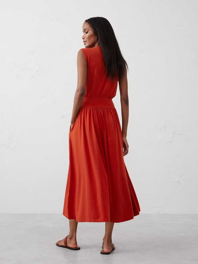 Knit Banded-Waist Midi Dress