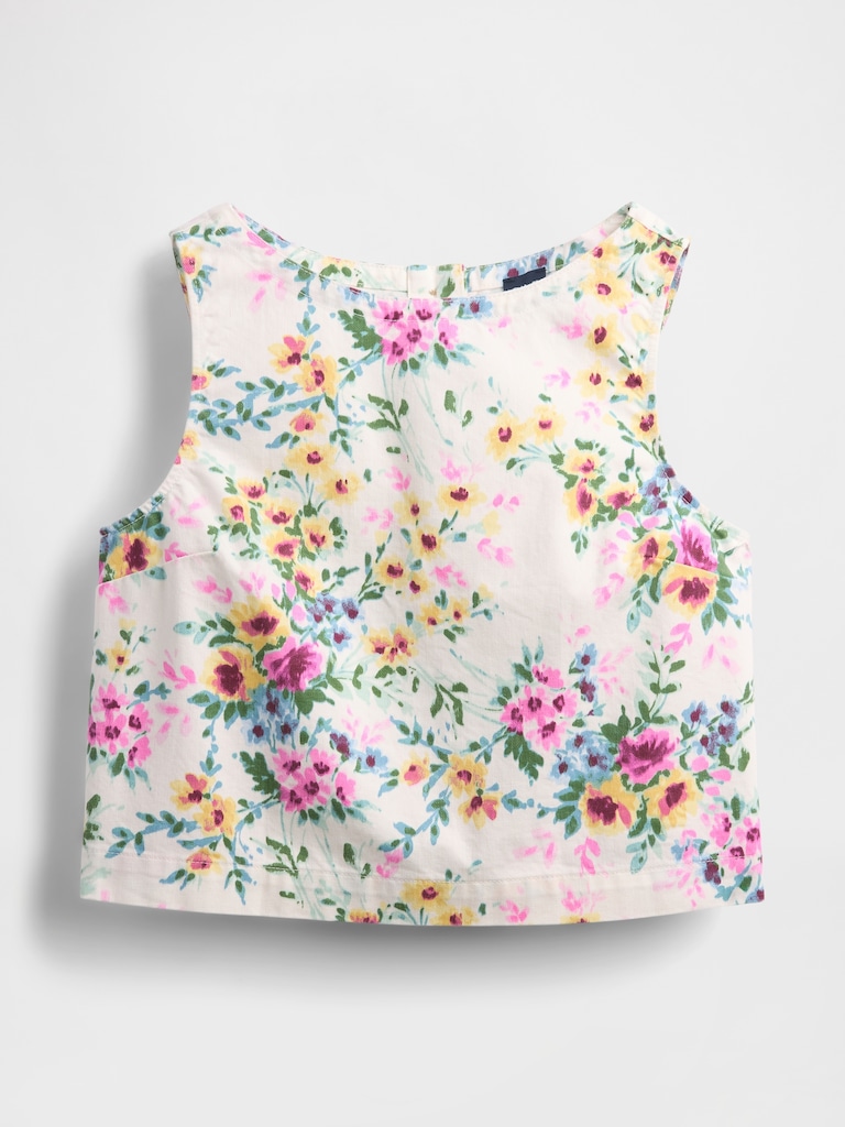 Denim Floral Crop Shell Tank Top
