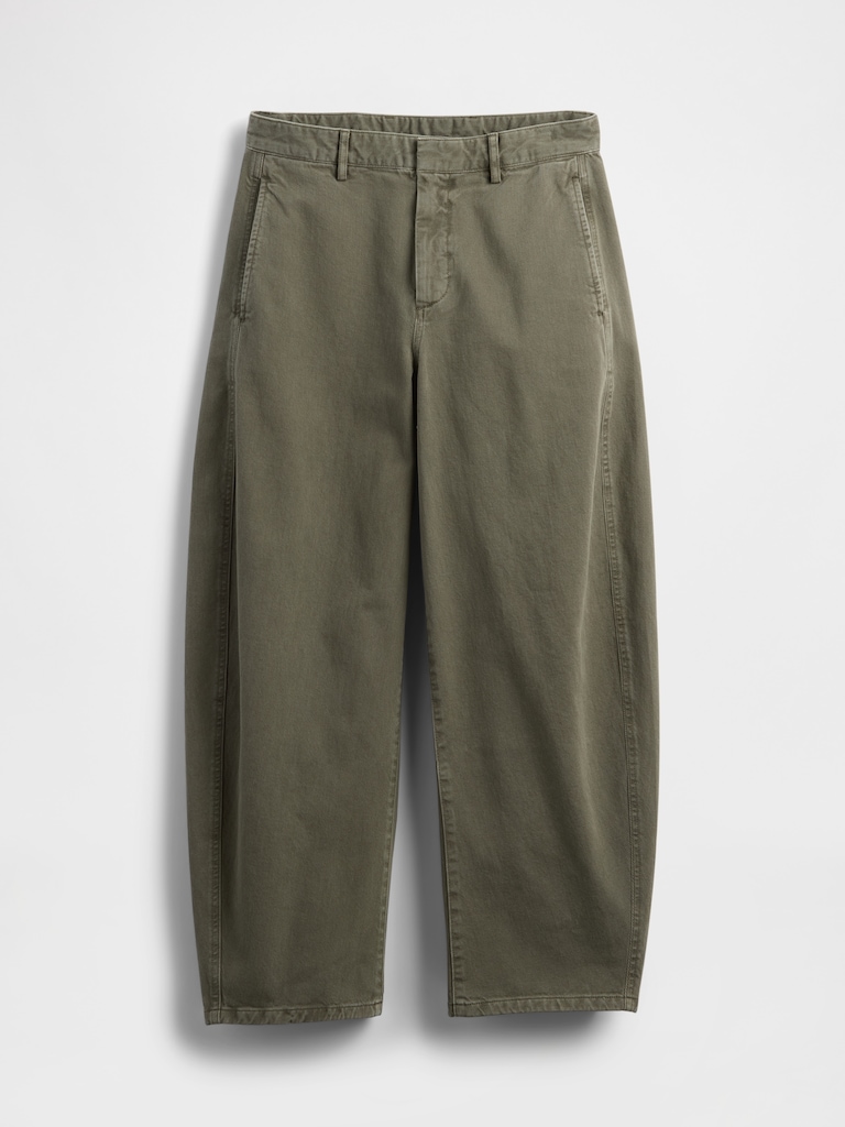 Mid Rise Twill Barrel Pants