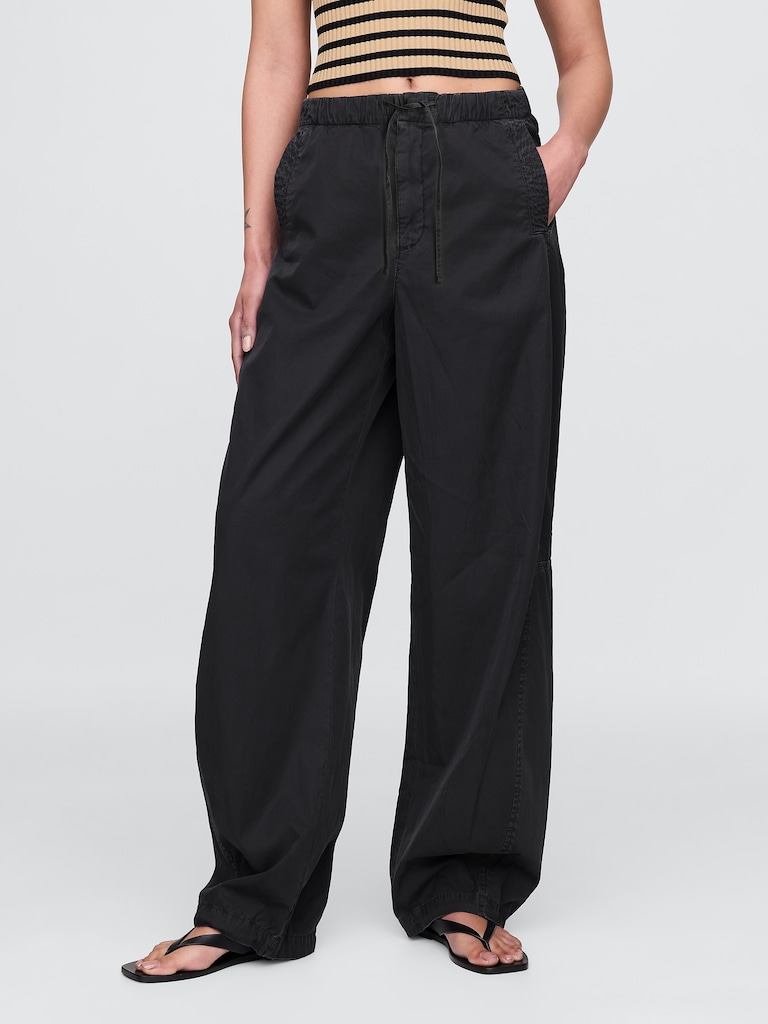 Mid Rise Barrel Parachute Pants