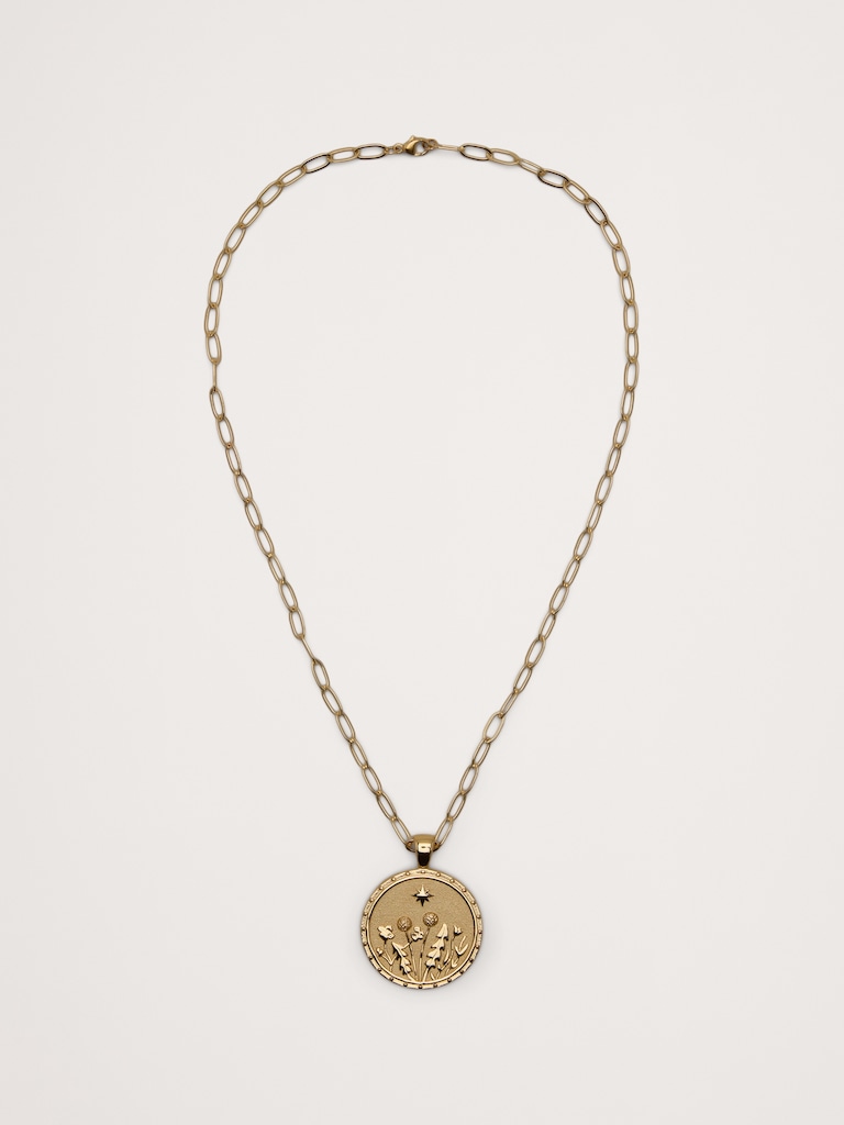 Wanderlust Wildflower Pendant Coin with Chain by Jane Win