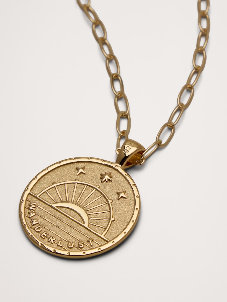 Wanderlust Wildflower Pendant Coin with Chain by Jane Win