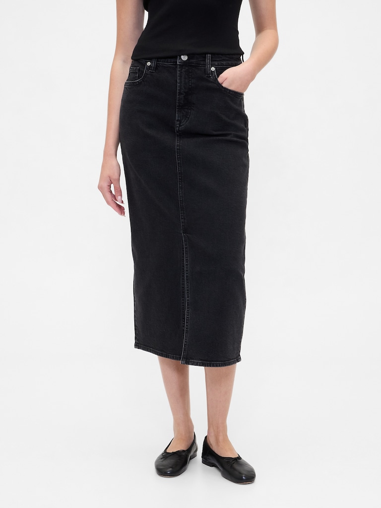 Denim Midi Pencil Skirt