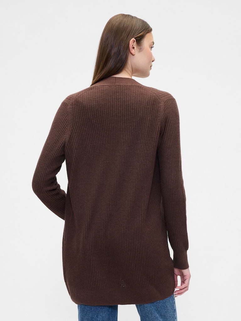 Relaxed Shaker-Stitch Open-Front Cardigan