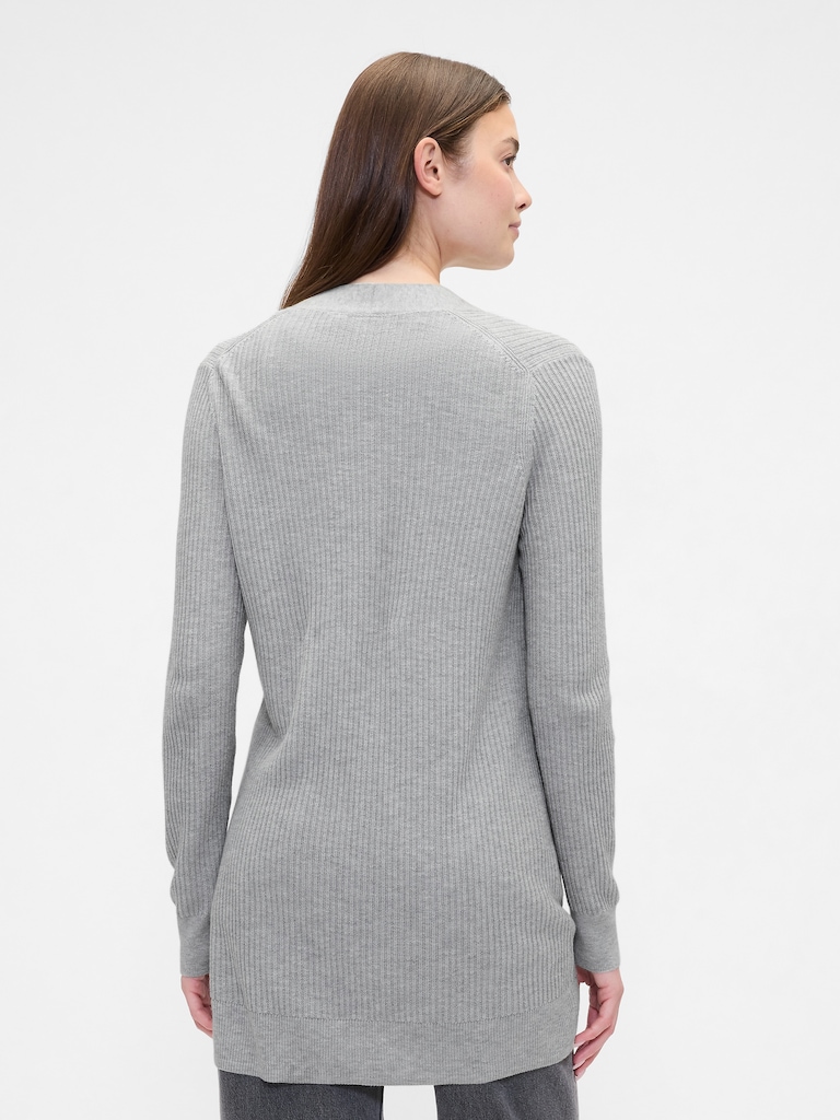 Relaxed Shaker-Stitch Open-Front Cardigan