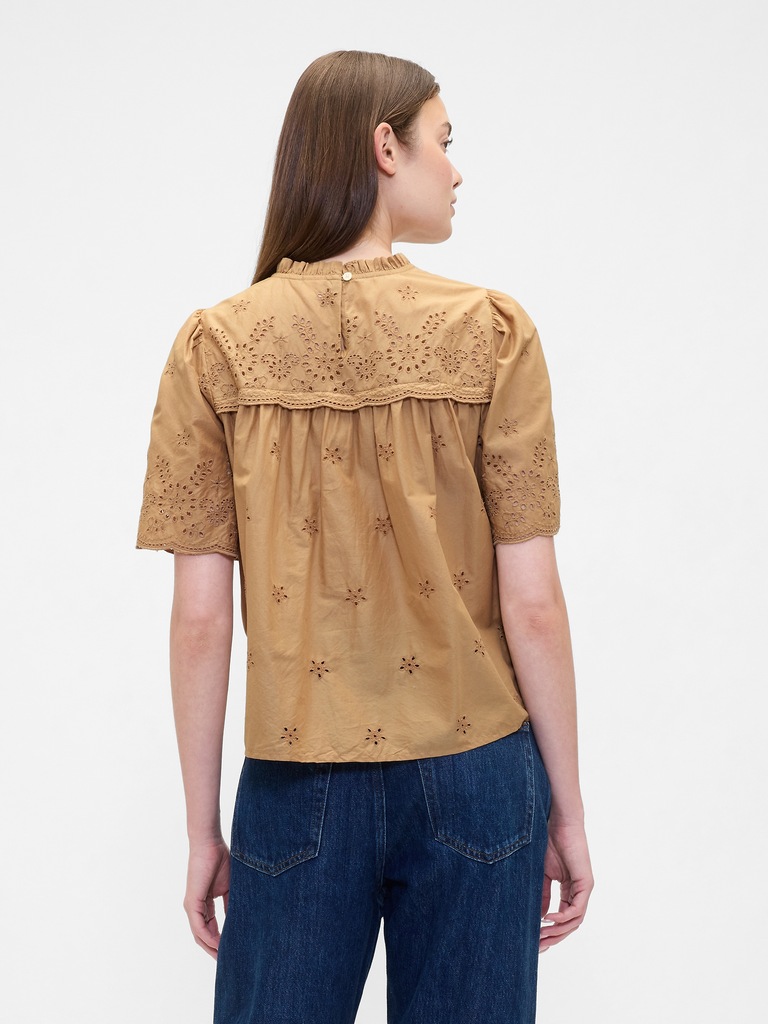 Relaxed Puff Sleeve Eyelet Top