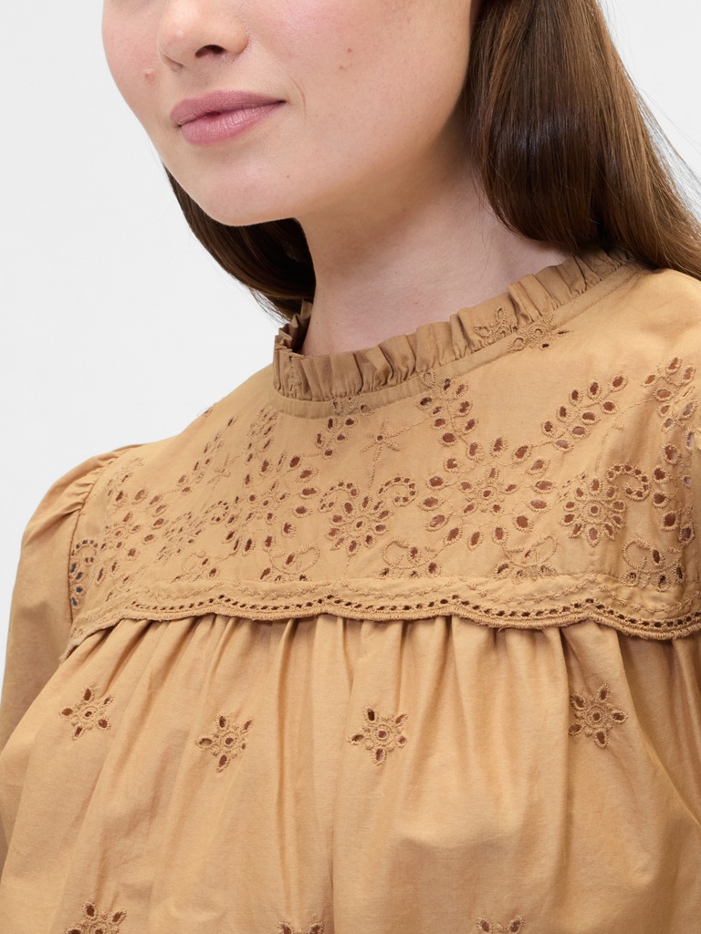 Relaxed Puff Sleeve Eyelet Top