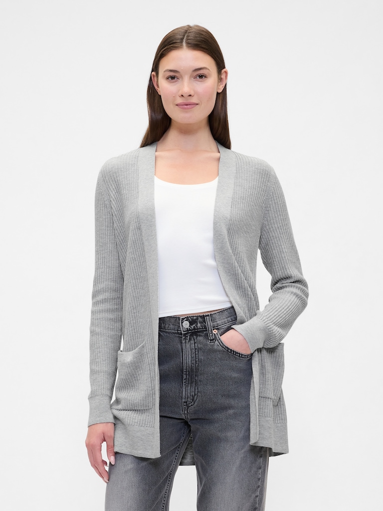 Relaxed Shaker-Stitch Open-Front Cardigan