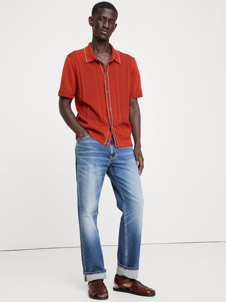 Ribbed-Stripe Cotton Resort Shirt
