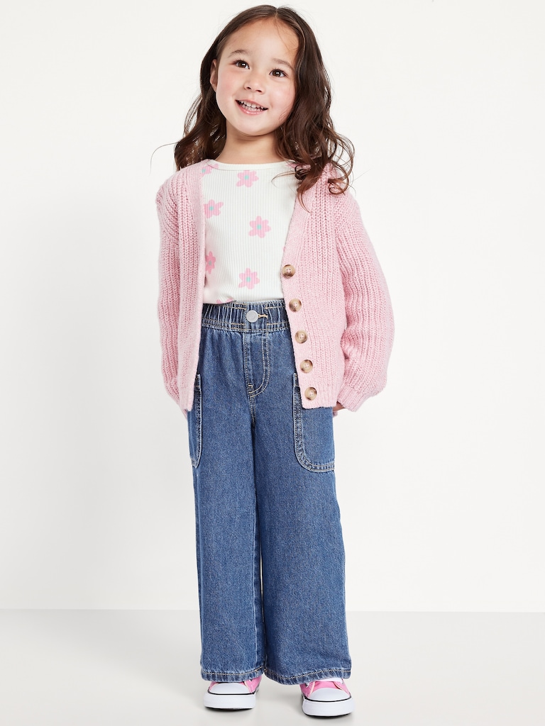 Pull-On Baggy Wide-Leg Cargo Jeans for Toddler Girls