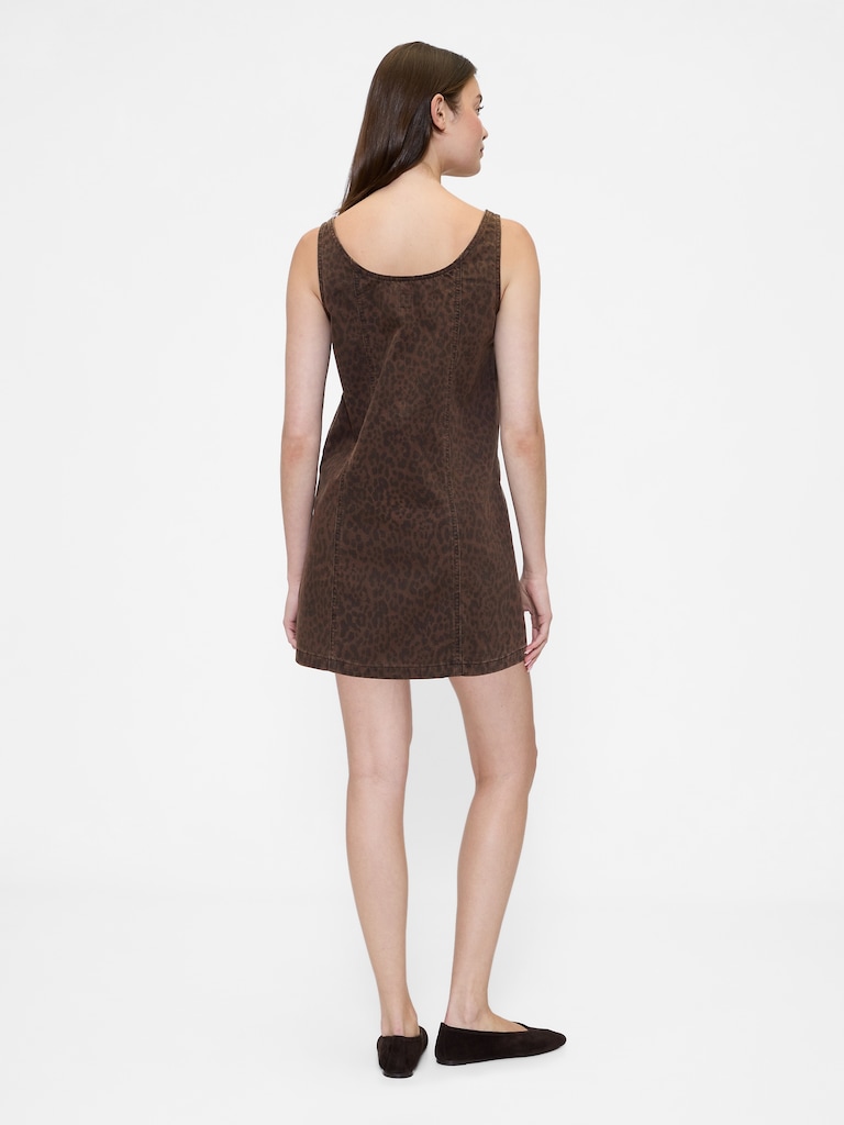 Print Denim Scoopneck Mini Dress