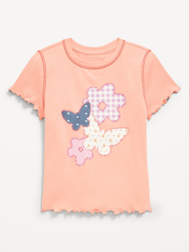 Fitted Lettuce-Edge Graphic T-Shirt for Girls