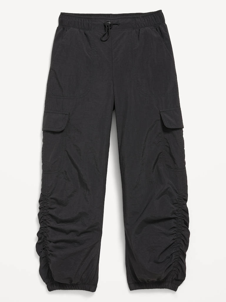 High-Waisted Side Ruched Cargo Parachute Joggers for Girls