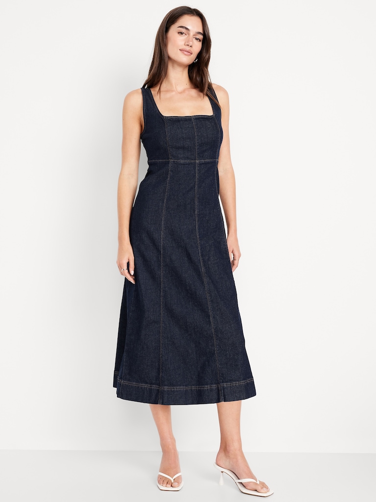 Fit & Flare Sleeveless Denim Midi Dress