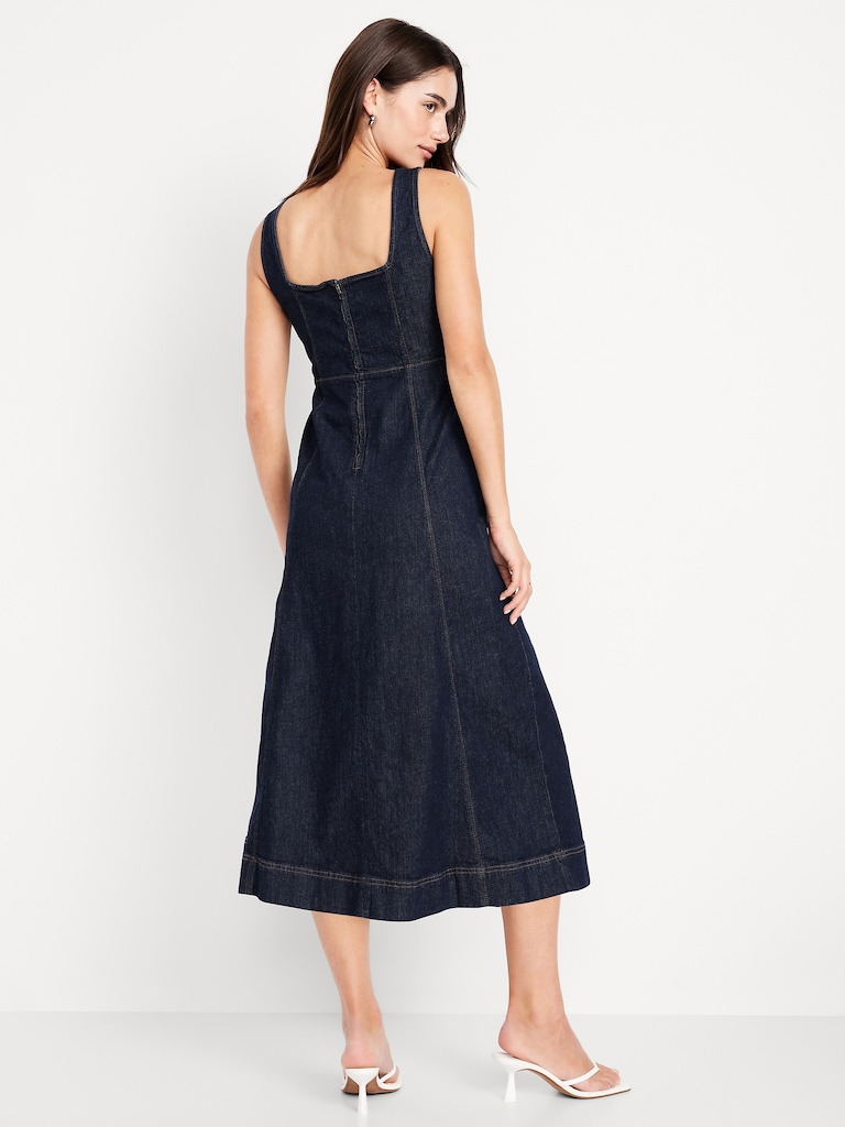 Fit & Flare Sleeveless Denim Midi Dress