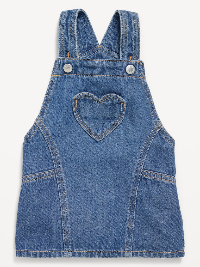 Heart-Pocket Jean Skirtall Dress for Baby