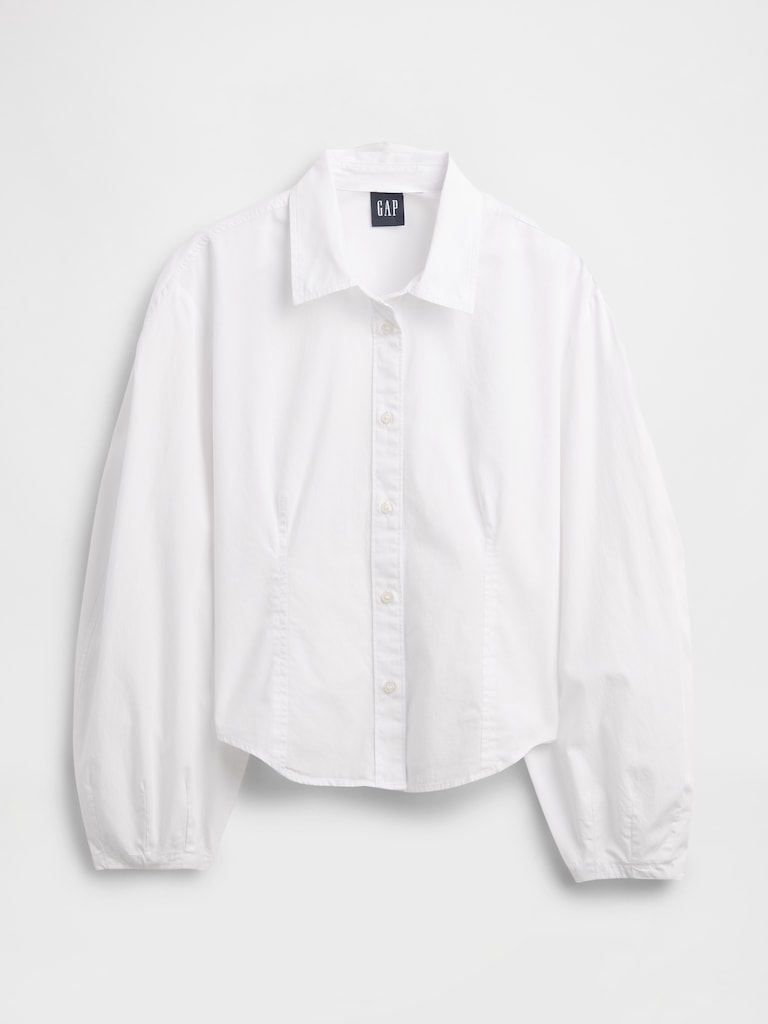 Organic Cotton Poplin Balloon-Sleeve Shirt