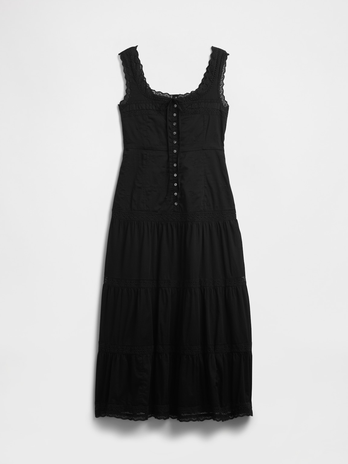 Lace-Trim Tiered Maxi Dress