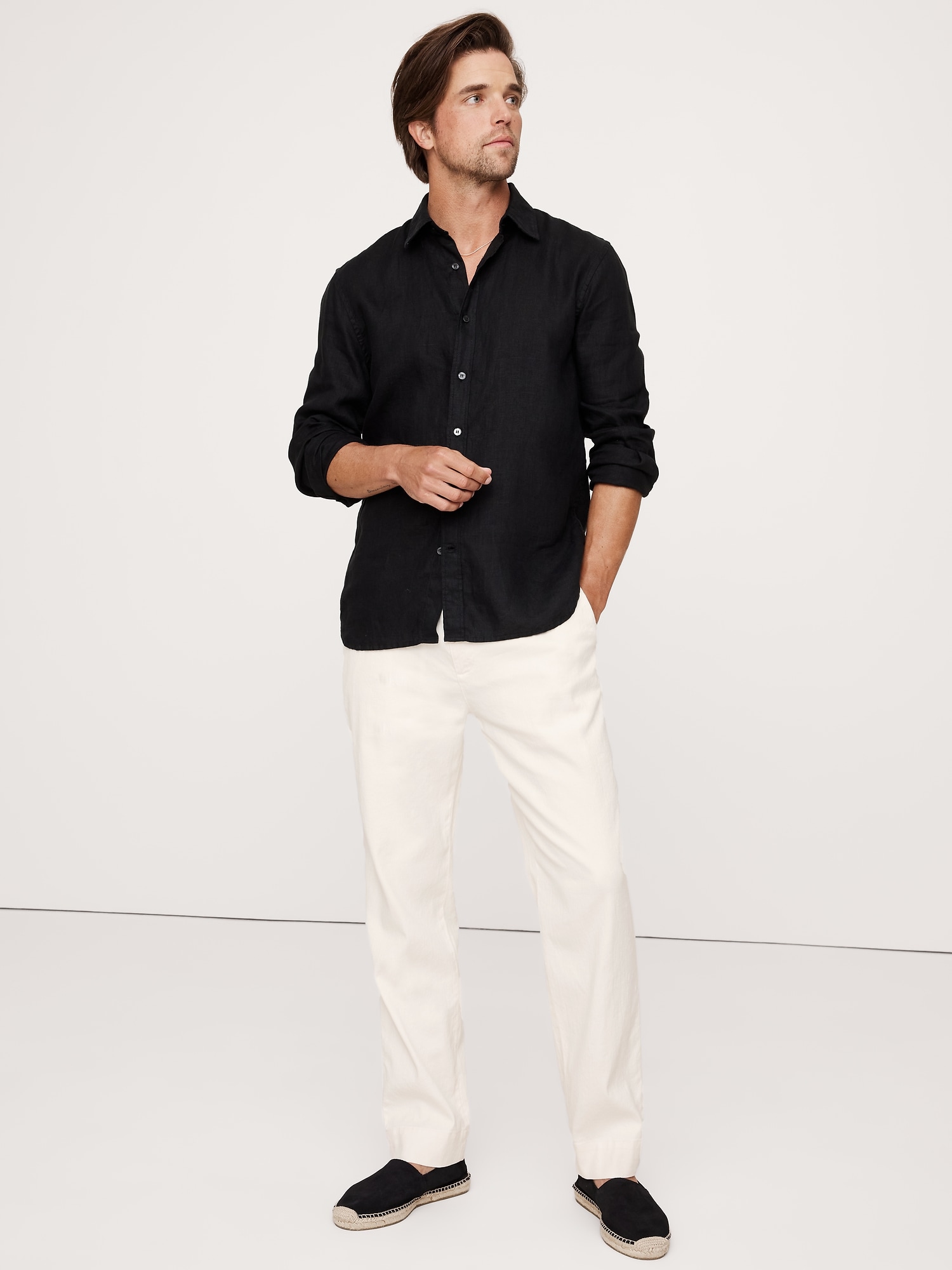 Straight Linen-Cotton Traveler Pant