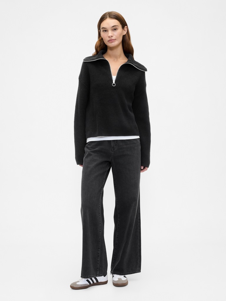 Relaxed Ribbed Quarter-Zip Sweater