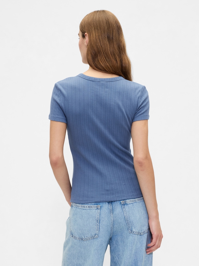 Ribbed Pointelle Crewneck T-Shirt