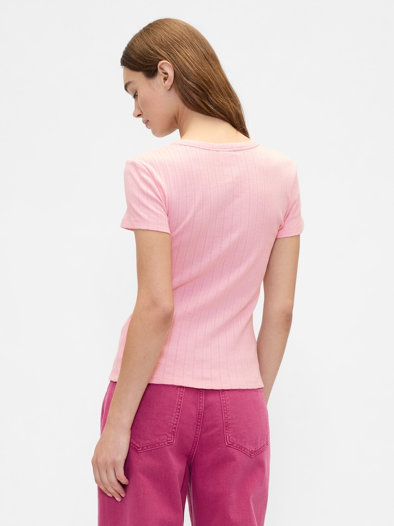 Ribbed Pointelle Crewneck T-Shirt