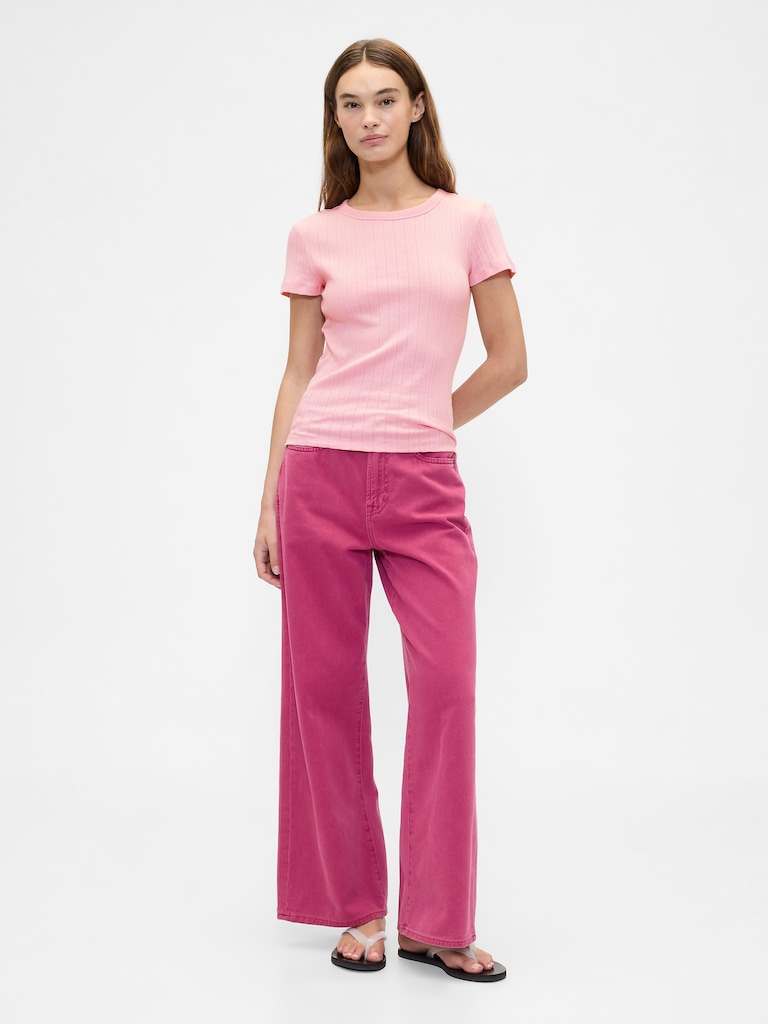 Ribbed Pointelle Crewneck T-Shirt