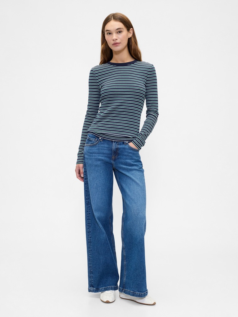 Ribbed Stripe Crewneck T-Shirt