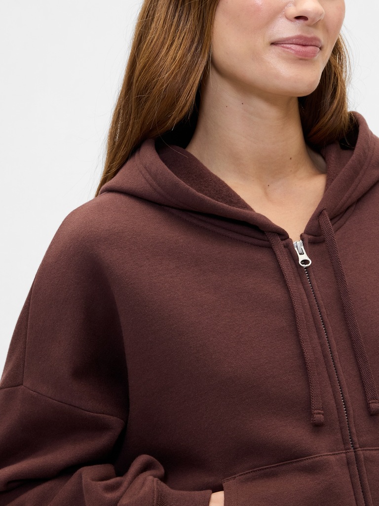 Relaxed Cropped Fleece Zip Hoodie