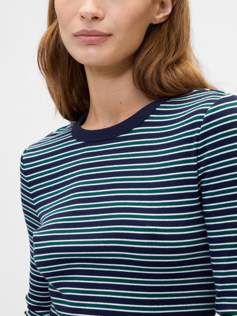 Ribbed Stripe Crewneck T-Shirt