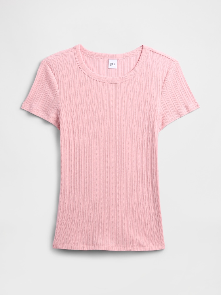 Ribbed Pointelle Crewneck T-Shirt