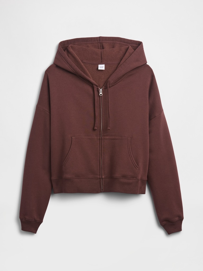 Relaxed Cropped Fleece Zip Hoodie