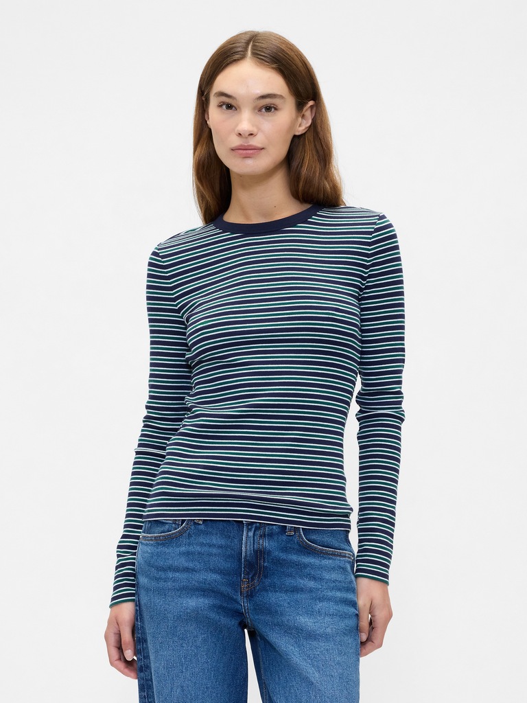 Ribbed Stripe Crewneck T-Shirt