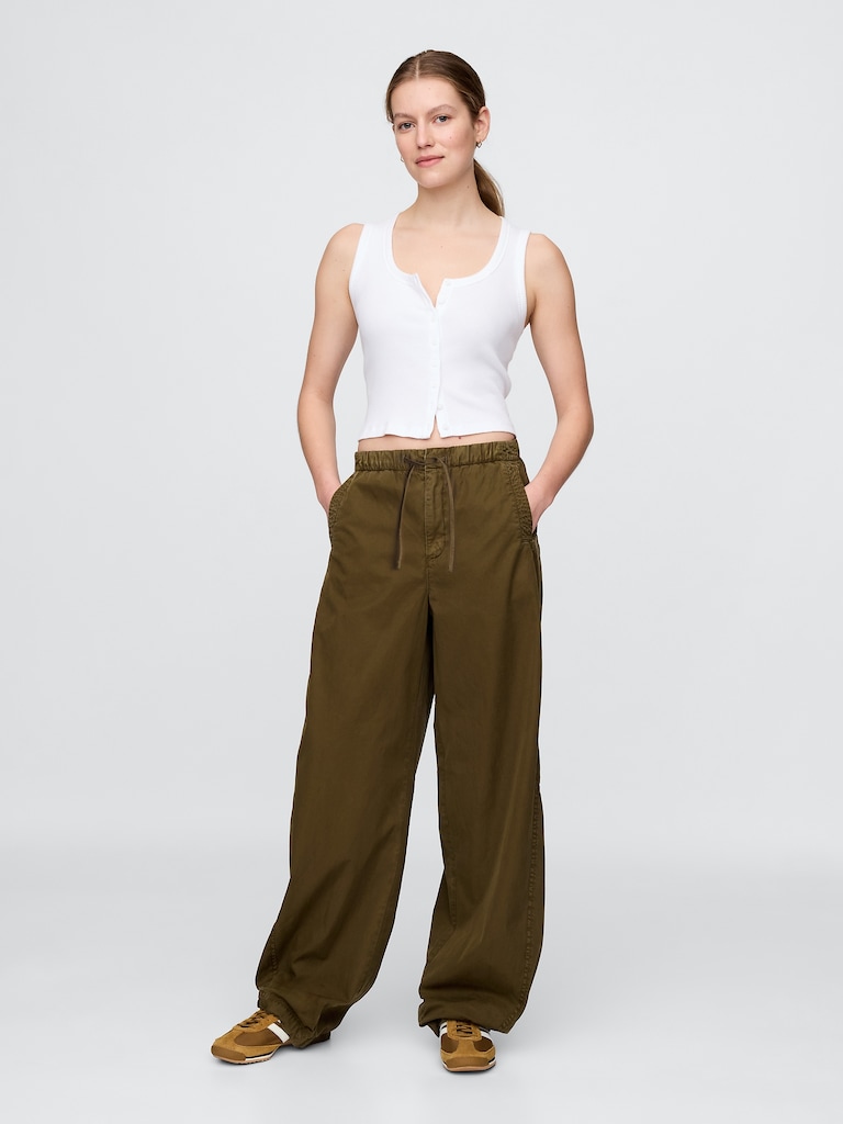 Mid Rise Barrel Parachute Pants