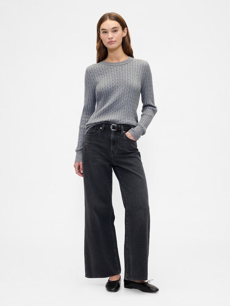 CashSoft Cable-Knit Crewneck Sweater